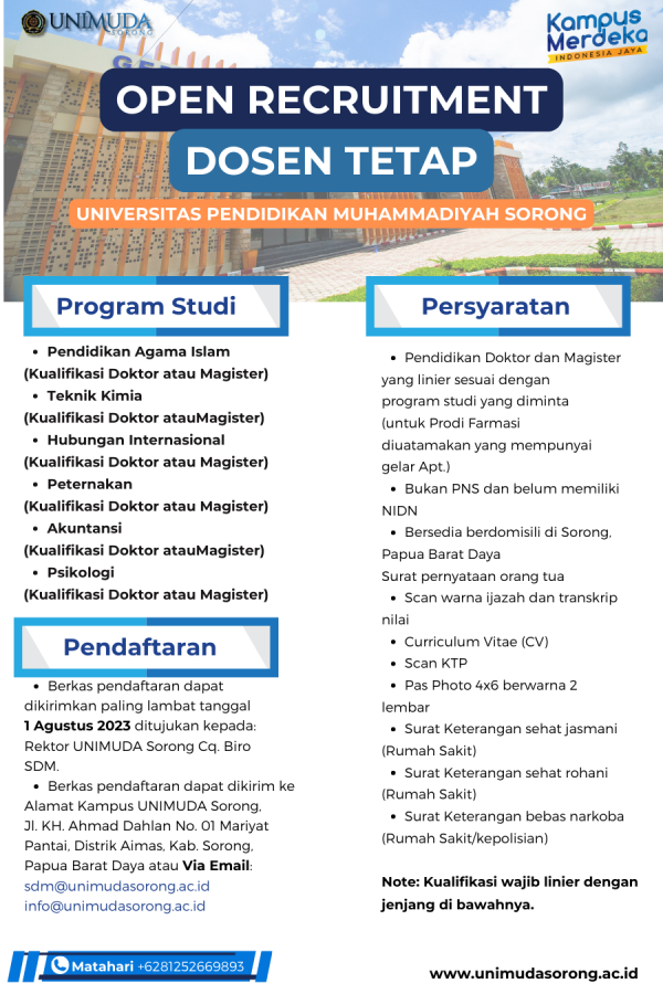 OPEN RECRUITMENT DOSEN TETAP DOSEN PRODI PENDIDIKAN AGAMA ISLAM FAKULTAS AGAMA ISLAM 2022